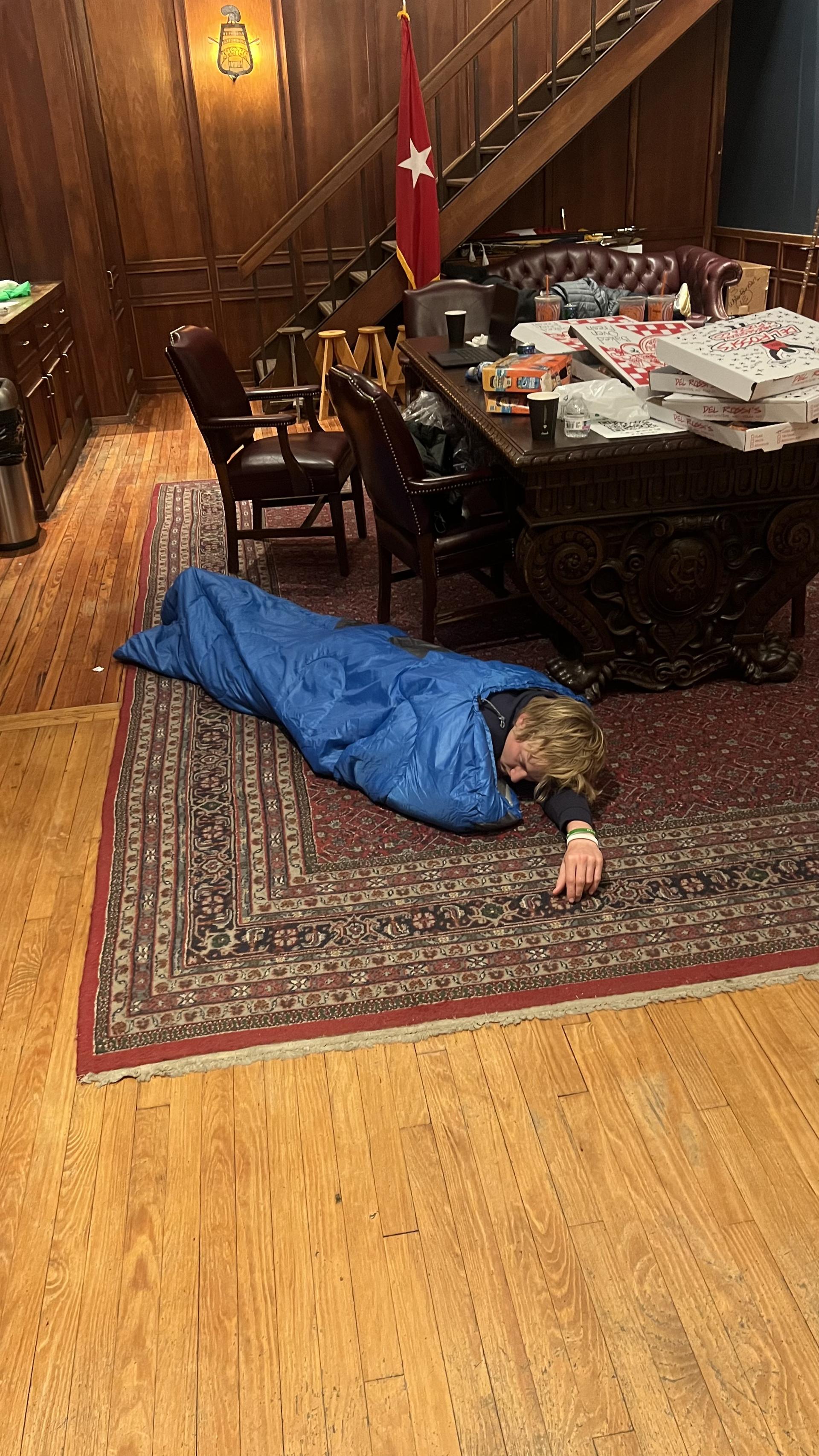 Jago catching some sleep mid-hackathon
